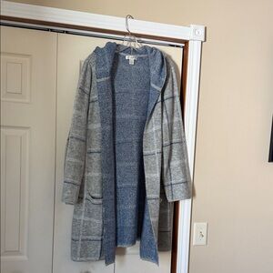 Women’s Hooded Open-Front Knit Cardigan Sweater - Gray/Blue